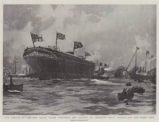 The Launch of the New Royal Yacht Victoria and Albert at Pembroke Dock, Afloat for the First Time