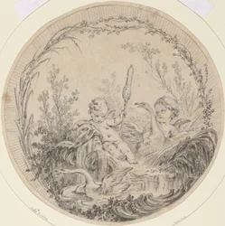 Two Putti Playing with Swans