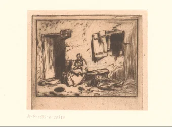 Woman with Child on a Bench Against a Wall