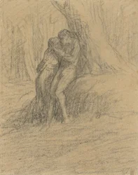 Courting Peasant Couple Under a Large Tree