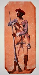 Soldier of Tipu Sultan, Sultan of Mysore, armed with a flintlock musket