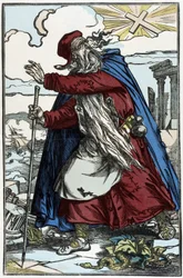 The Wandering Jew Frightened by the Catholic Cross - engraving from the drawing of Pinot