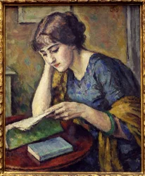 Reading. Painting by Charles Guerin (1875-1939), Oil on Canvas