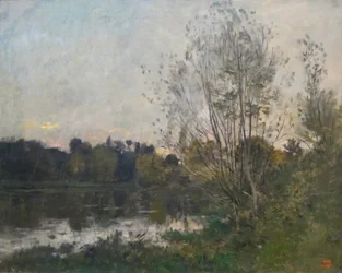 A Lake in the Woods at Dusk