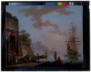 A Mediterranean Seaport with Orientals Conversing Beneath an Ancient Roman Arch