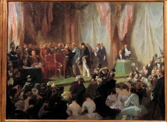Prince-President Napoleon III decorating the Legion of Honour Jean-Baptiste Pruvost, carter, 9 June 1850 at Saint-Quentin