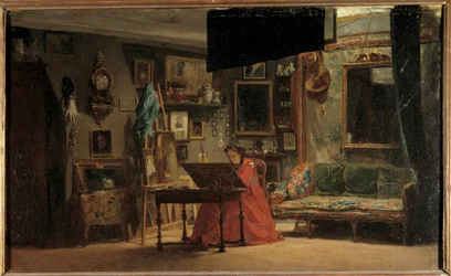 Princess Mathilde (1820-1904) in Her Studio, Rue de Courcelles. Princess Mathilde-Letizia Bonaparte in Front of Her Office. Painting by Sebastien Charles Giraud (1819-1892), 19th Century. Paris, Musee Carnavalet