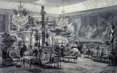 Winter Garden of Princess Mathilde, Drawing in Gray Ink and Gouache by Charles Giraud