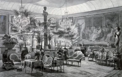 Winter Garden of Princess Mathilde, gouache and ink drawing by Charles Giraud