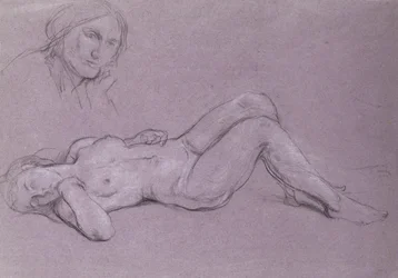 Study of a Reclining Nude Female Figure, with a Study of a Woman