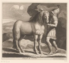 Soldier Saddling a Horse