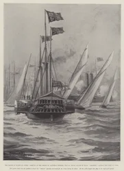 The Prince of Wales at Cowes, Arrival of the Prince on Saturday Evening, 30 July, Royal Salute by HMS Crescent, Captain the Duke of York