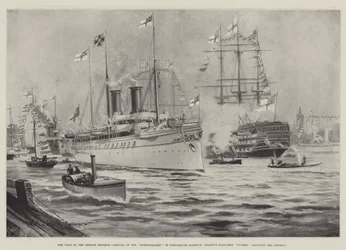 The Visit of the German Emperor, Arrival of the Hohenzollern in Portsmouth Harbour, Nelson