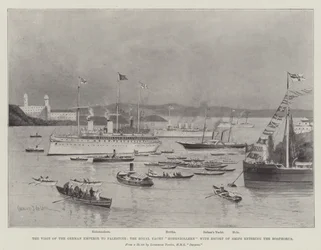 The Visit of the German Emperor to Palestine, the Royal Yacht Hohenzollern with Escort of Ships entering the Bosphorus