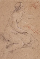 A Nymph Leaning on a Cornucopia, and Subsidiary Studies of her Hands, One Holding an Apple