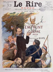 First World War: Cartoon on the promotion of war loan, source of income for profiteers enriched by the trade in coal, ammunition and livestock - Drawing by Charles Leandre, for the cover of Le Rire Rouge