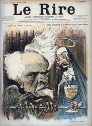 Henri Rochefort and his patron saint la bonne sainte Pelagie (Prison de la Sainte-Pelagie) - caricature by Charles Leandre in 