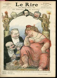 Illustration of Charles Leandre for the Cover of Le Rire, 03/01/14 - Les strennes de Marianne - Tribun - Clemenceau George, Jaures Jean, Briand Aristide, Marianne, Caillaux Joseph