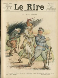 Illustration by Charles Léandre (1862-1934) for the cover of Le Rire, 24/06/22 - The two guides - England, Great Britain, Europe, President of the Republic, Peace, Hat - Raymond Poincaré, David Lloyd George (1863-1945)
