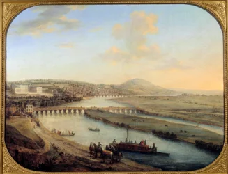View of Seguin Island, the bridge of Sevres and Saint Cloud Panorama from the west of Paris