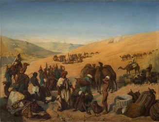 Halt of Caravans at the Wells of Saba Beersheba in the Desert South of Hebron