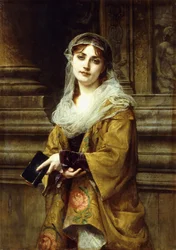 A Young Woman Outside a Church