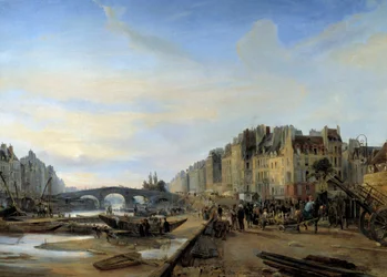 Marie Bridge and Saint Paul Harbour around 1825. View of Paris