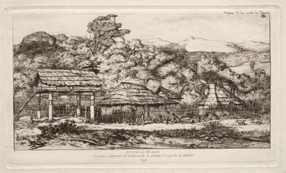 Native Barns and Huts at Akaroa, Banks Peninsula, 1845, 1865