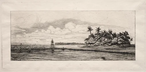 Oceania: Fishing near Islands with Palms in the Uea or Wallis Group
