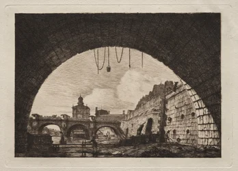 The New Bridge and the Samaritaine seen from under the First Arch of the Exchange Bridge, Paris
