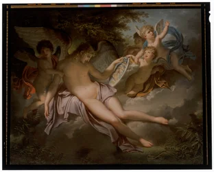 Cupid Cries Over the Loss of Psyche, Whose Portrait He Stops in Hands