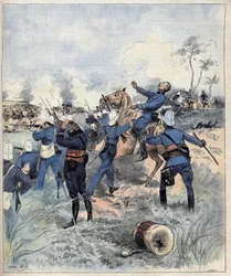 Commander Faurax died in the battle of Dogba on 19 September 1892 in Dahomey (now Benin) (after the aquerelle de Morel of 1892)