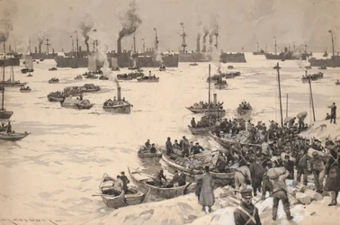 Japanese Troops Landing in Korea in 1905
