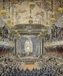 Performance of the ballet comedy "La Princesse de Navarre" in Versailles, on the occasion of the marriage of Louis, Dauphin of France, to Marie Therese (Marie-Therese) of Spain (1726-1746) in Versailles on February 23