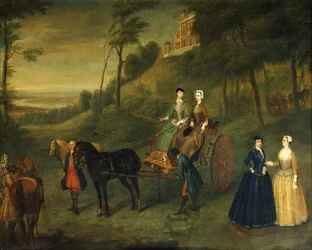 Ladies and Maids of Honour in Greenwich Park: A Group Portrait of Juliana, Duchess of Leeds, Lady Charlotte Hamilton, Lady Isabella Tufton and Henrietta, Countess of Pomfret, all Wearing Riding Habits, with Groom and Horses in front of the Observatory