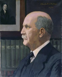 William Henry Bragg with a picture of Michael Faraday in the background, 1939