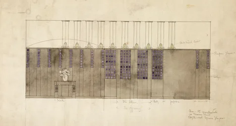 Design for a wall, table and doors, for A.S. Ball, Berlin, 1905