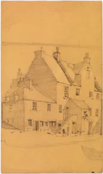 Pencil sketch of old buildings, probably in Glasgow