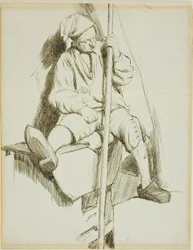 Man Seated, Holding Staff in Left Hand