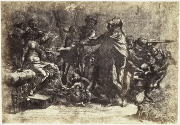Photoreproduction of a Drawing by Raphael, Scene with Soldiers, a Naked Woman and an Angel