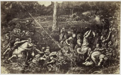 Photoreproduction of a drawing by Raphael, drowning army after Israel