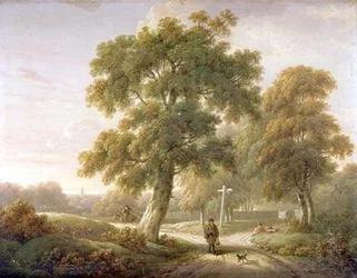 Travellers at a Crossroads in Wooded Landscape