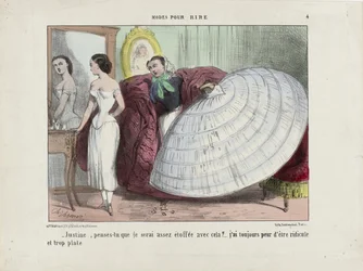 Justine, do you think I will be thick enough with that... From Modes for Laughing, 1855-1859