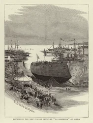 Launching the New Italian Ironclad La Sardegna at Spezia