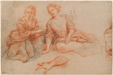 Two Young Women Seated on the Ground