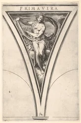 Spring Primavera represented as a woman bearing a billowing drape and garlands