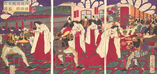 Illustration of the Commanders who Pacified Western Japan, Receiving the Emperor