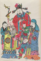 A family surrounding the God of Longevity, end nineteenth century
