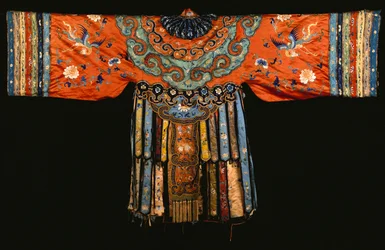 A red satin cloak, possibly a marriage cloak