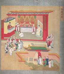 Emperor Hui Tsung Practising with the Buddhist Sect Tao-See, from a History of the Emperors of China